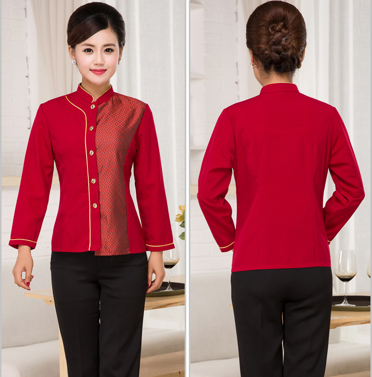 酒店工作服春秋裝女服務(wù)員工作服長(zhǎng)袖飯店制服餐廳工作服