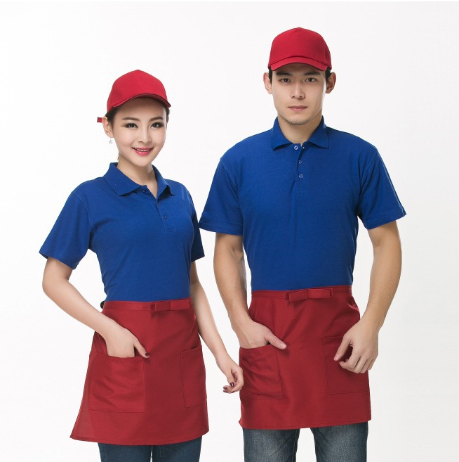 餐飲火鍋店短款半身圍裙 奶茶店餐廳服務員工作服純se圍裙